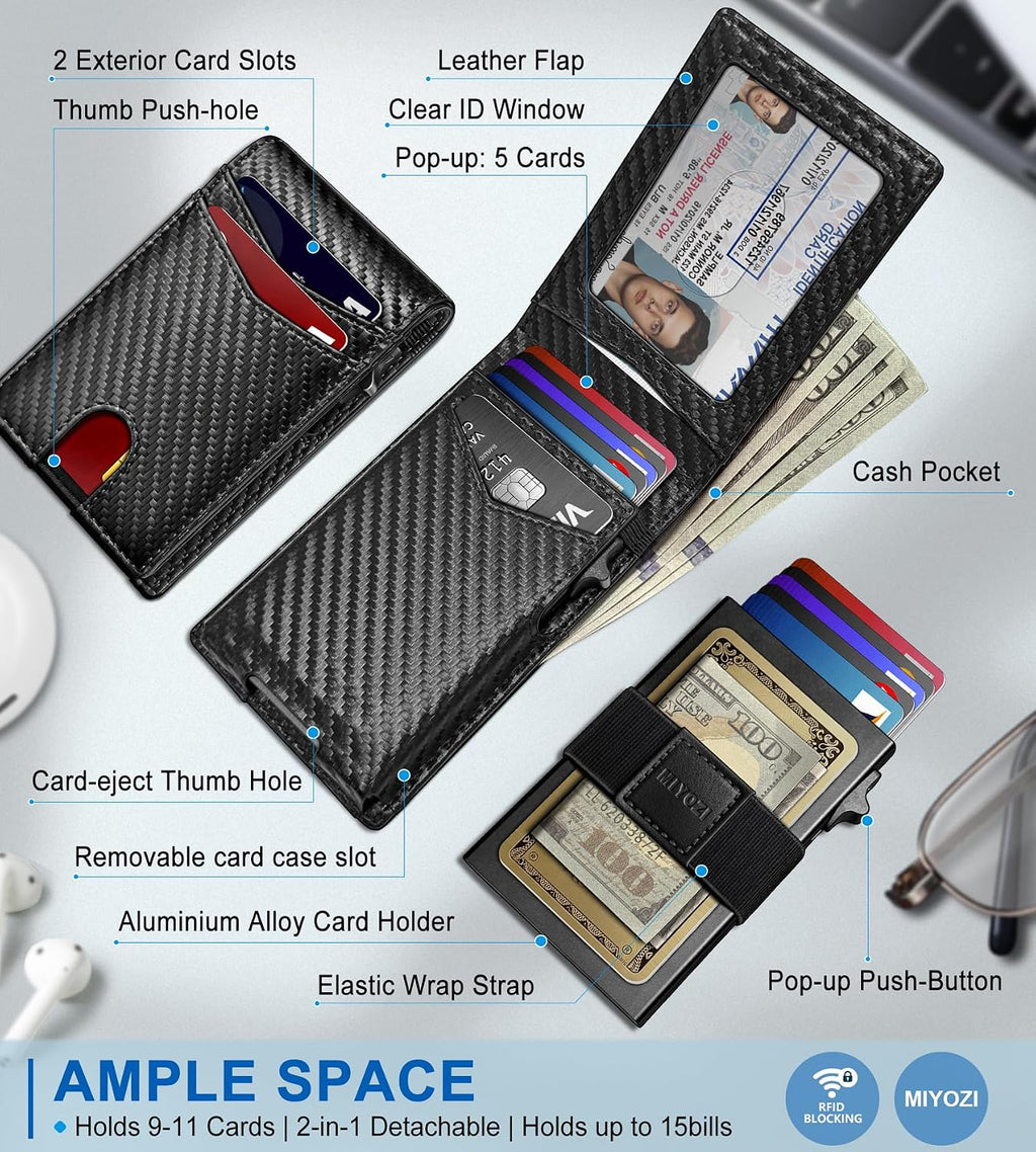 miyozi Cartera para hombre, funda delgada y desmontable para tarjet...