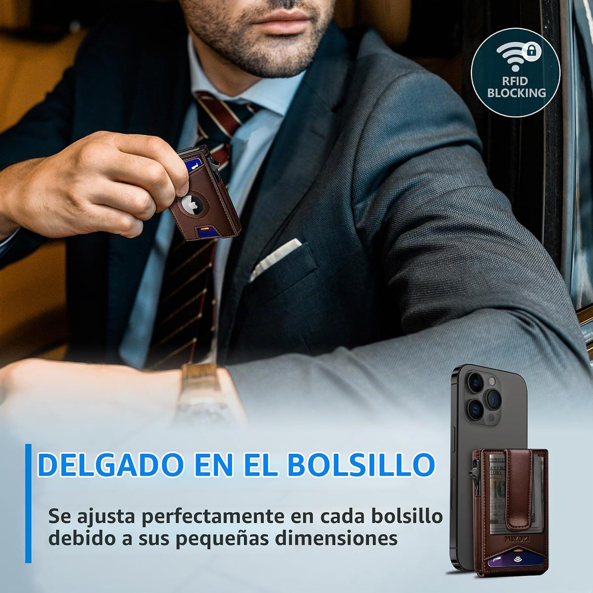miyozi Airtag - Cartera para hombre con clip para dinero, 9 tarjeta...