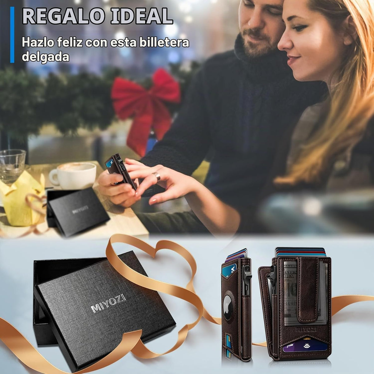 miyozi Airtag - Cartera para hombre con clip para dinero, 9 tarjeta...