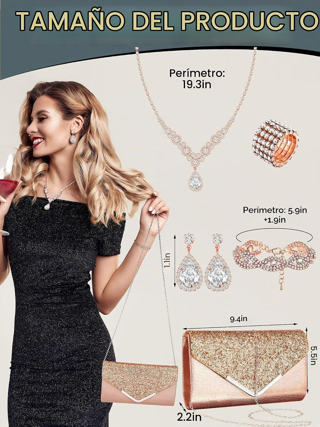 Henoyso Juego de 5 piezas de joyas de diamantes de imitación para g...