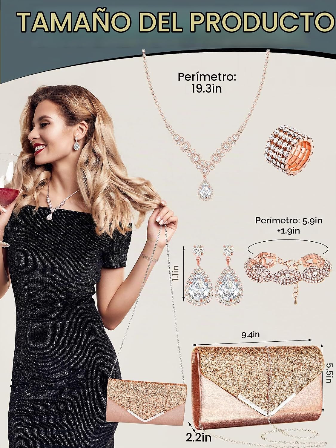 Henoyso Juego de 5 piezas de joyas de diamantes de imitación para g...
