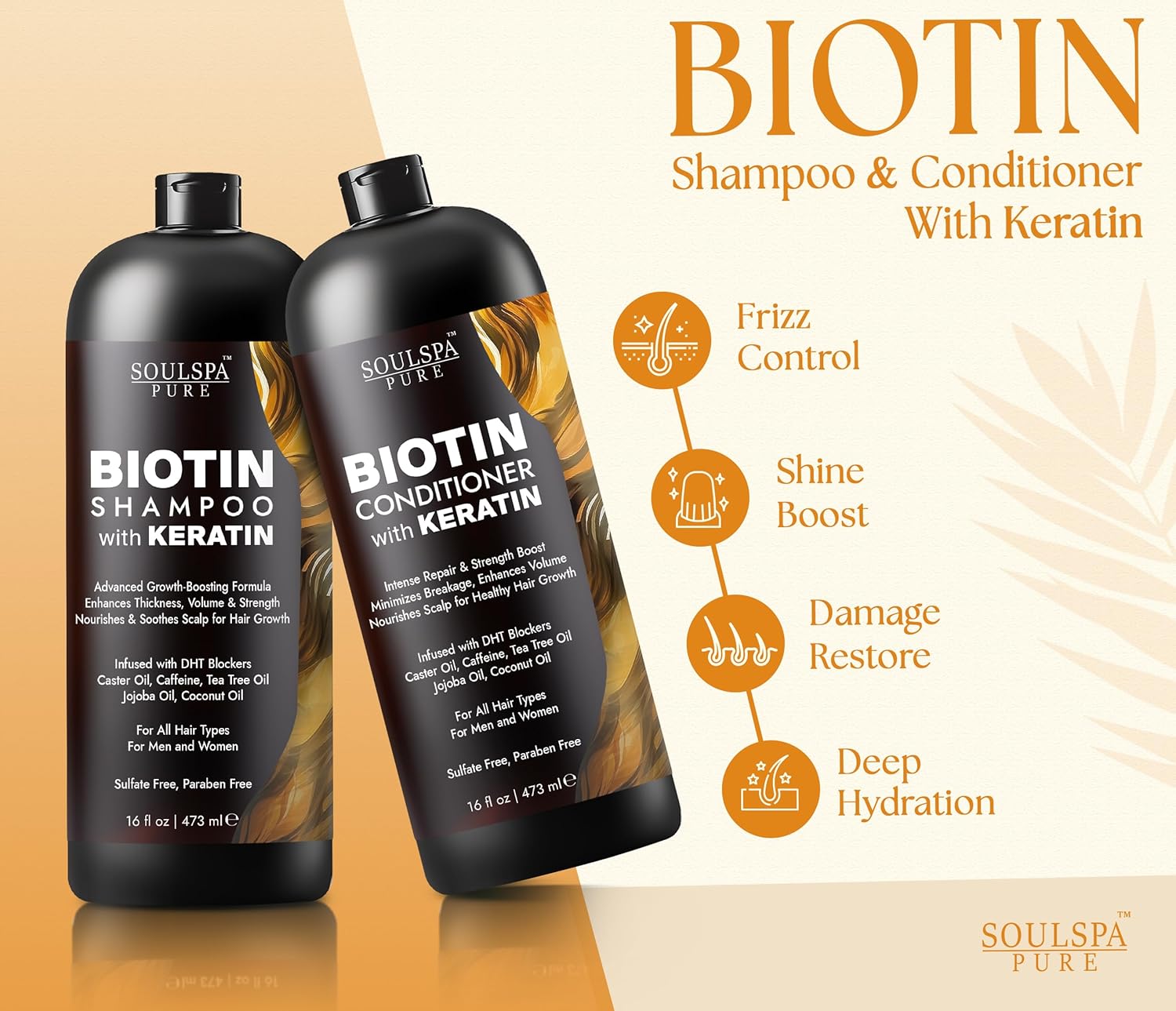 Juego de champú y acondicionador de biotina con queratina \u2013 Fó...