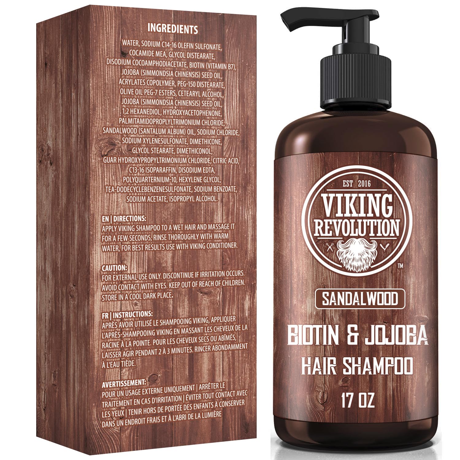 Viking Revolution Sandalwood - Champú para hombre con biotina y ace...