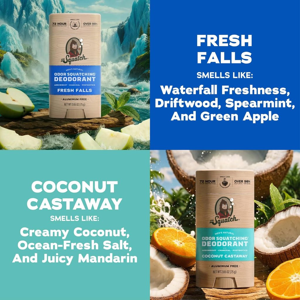 Dr. Squatch Desodorante natural para hombres, sin aluminio, Coconut...