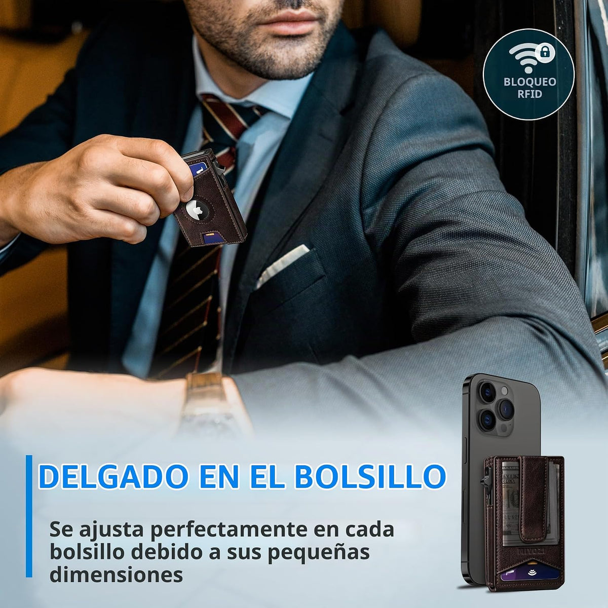 miyozi Airtag - Cartera para hombre con clip para dinero, 9 tarjeta...