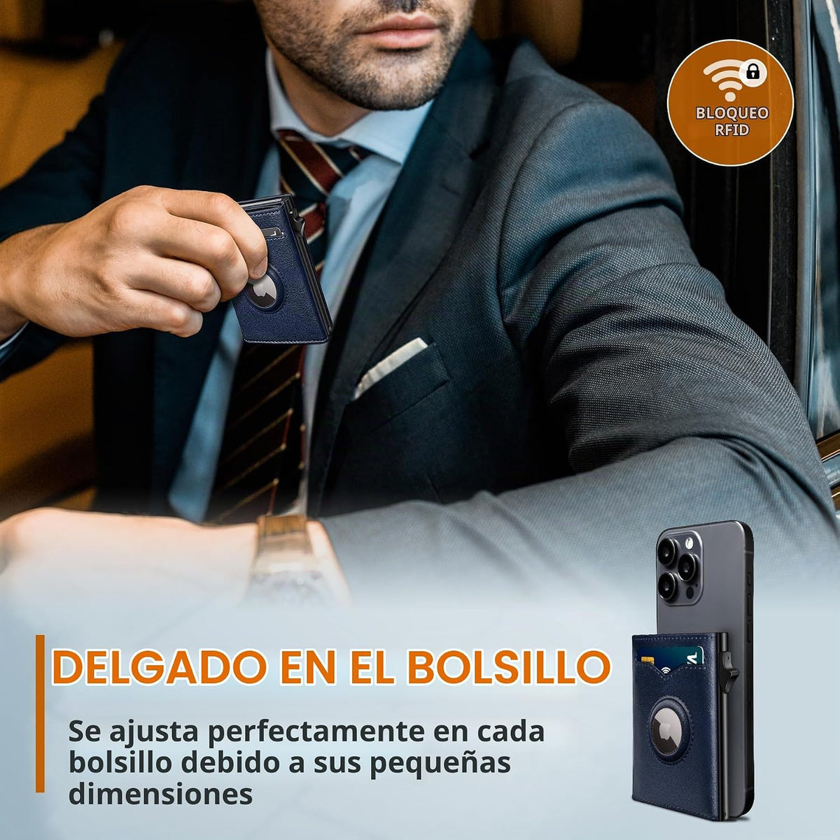 miyozi Billetera para Airtag para hombre, con bolsillo para efectiv...