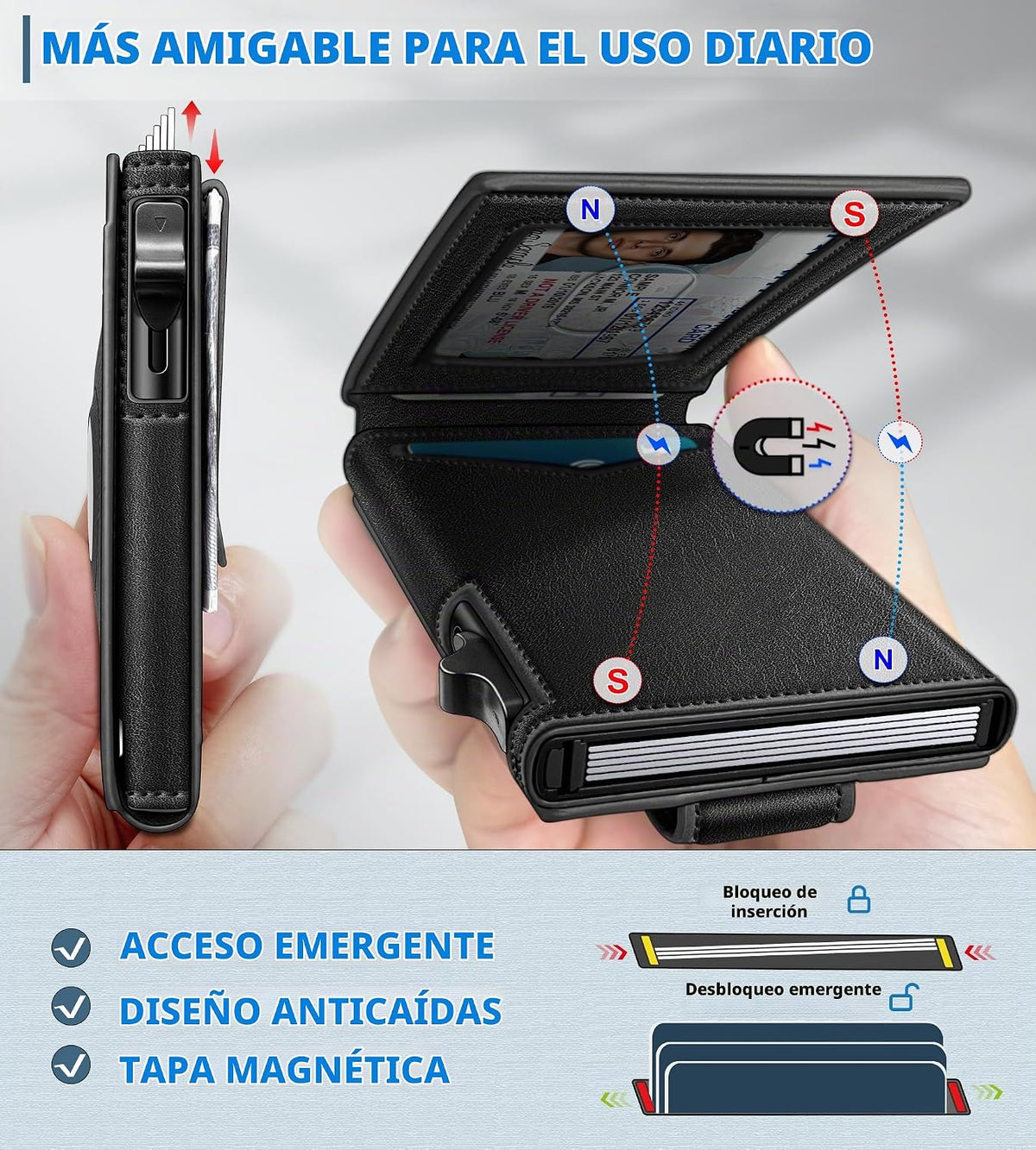 miyozi Airtag - Cartera para hombre con clip para dinero, 9 tarjeta...