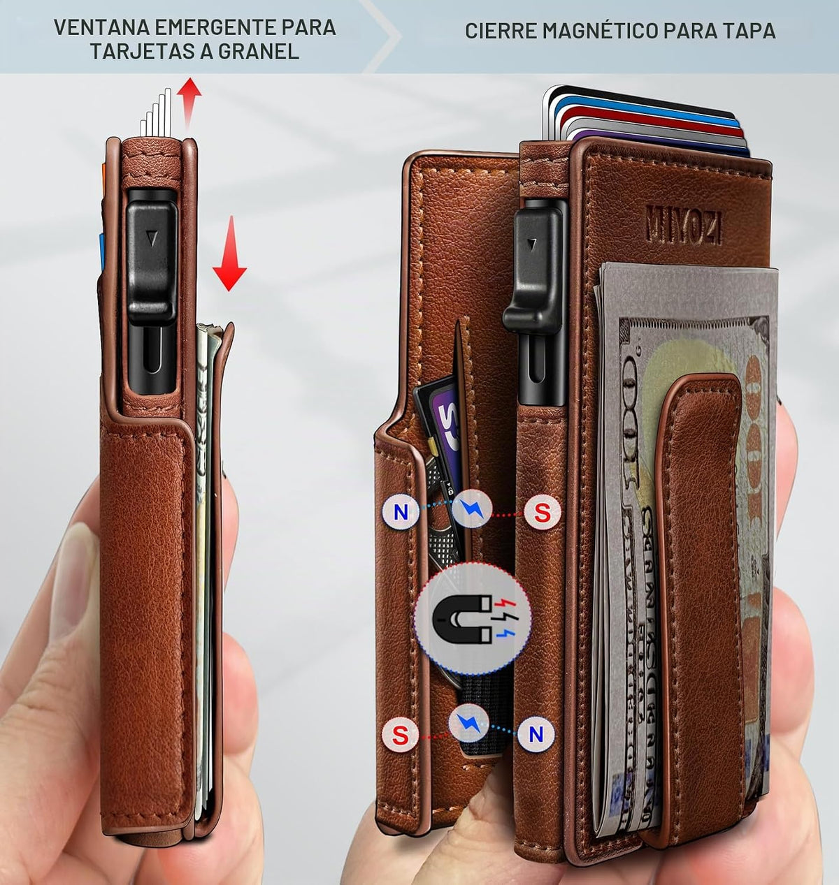 miyozi Billetera para hombre, magnética minimalista delgada con sop...