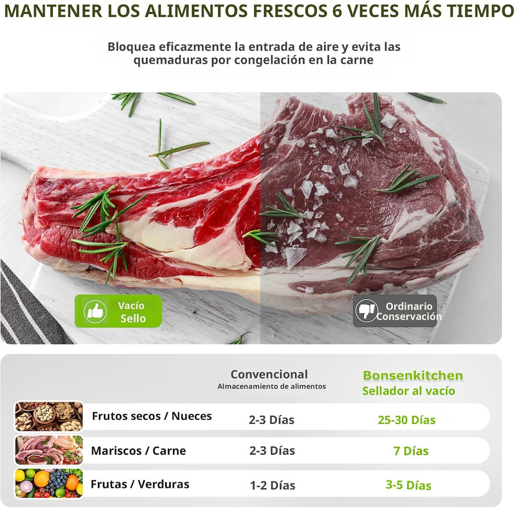 Bonsenkitchen - Máquina selladora al vacío, múltiples modos para la...