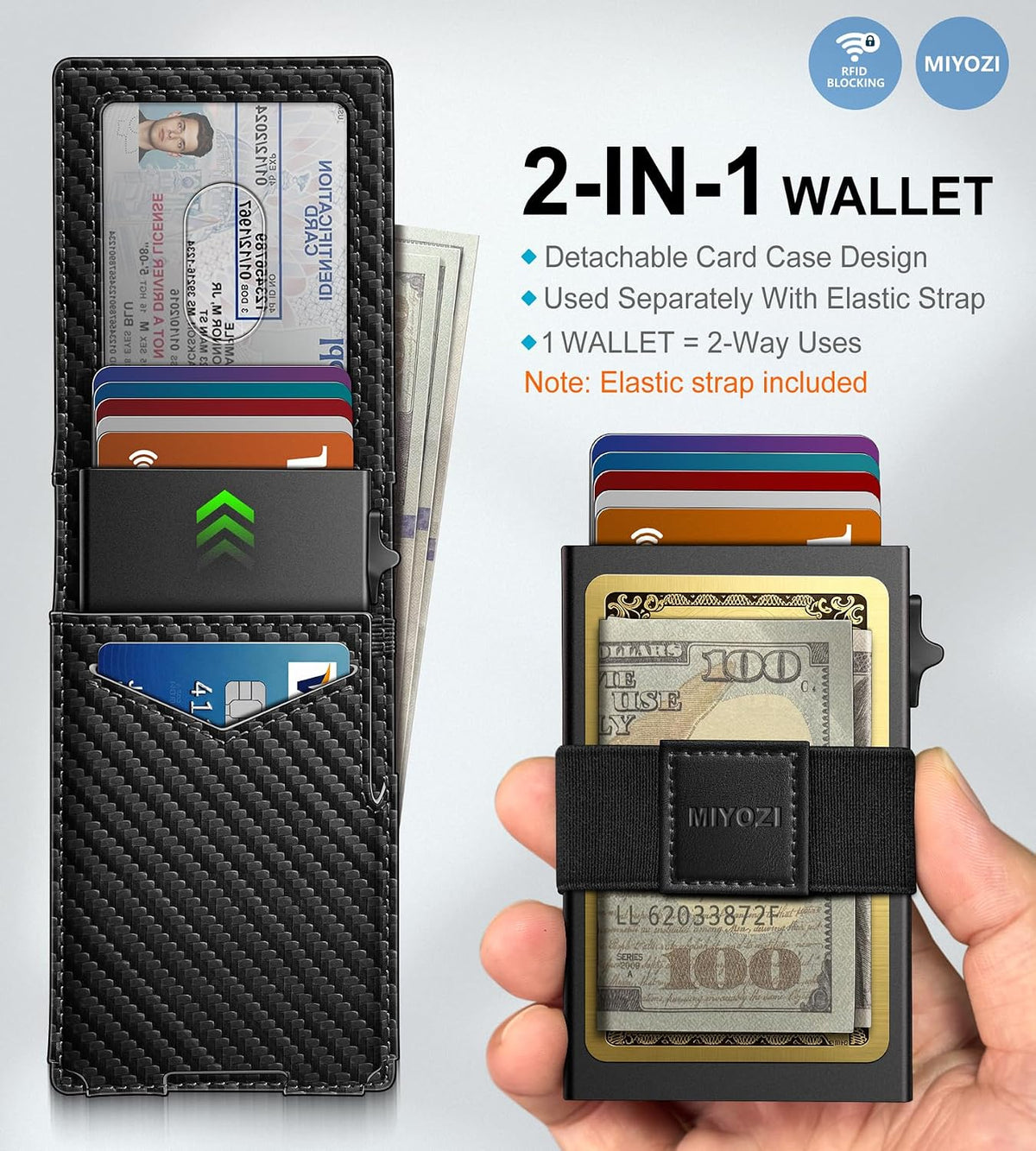miyozi Cartera para hombre, funda delgada y desmontable para tarjet...