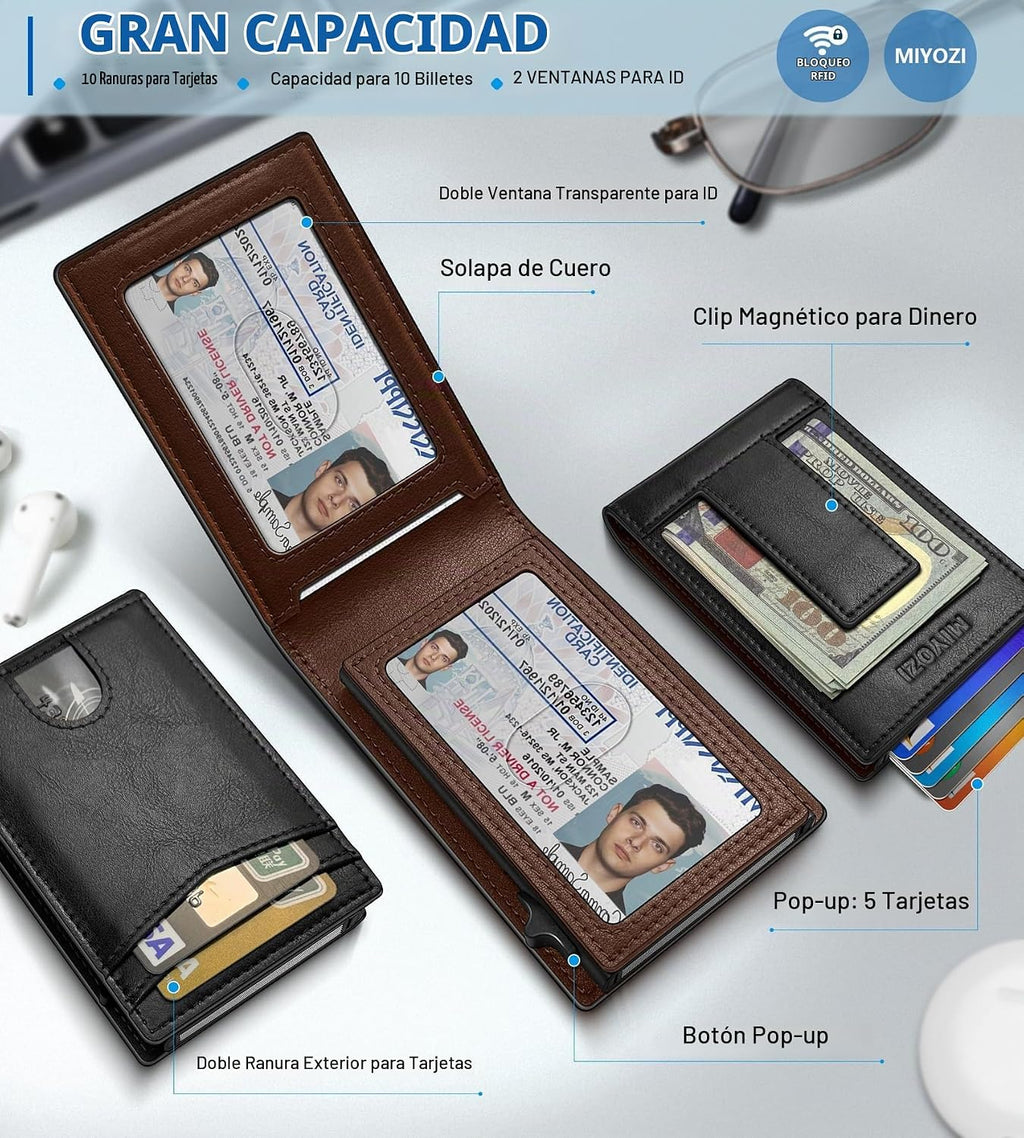 miyozi Cartera para hombre, tarjetero desplegable con bloqueo RFID,...