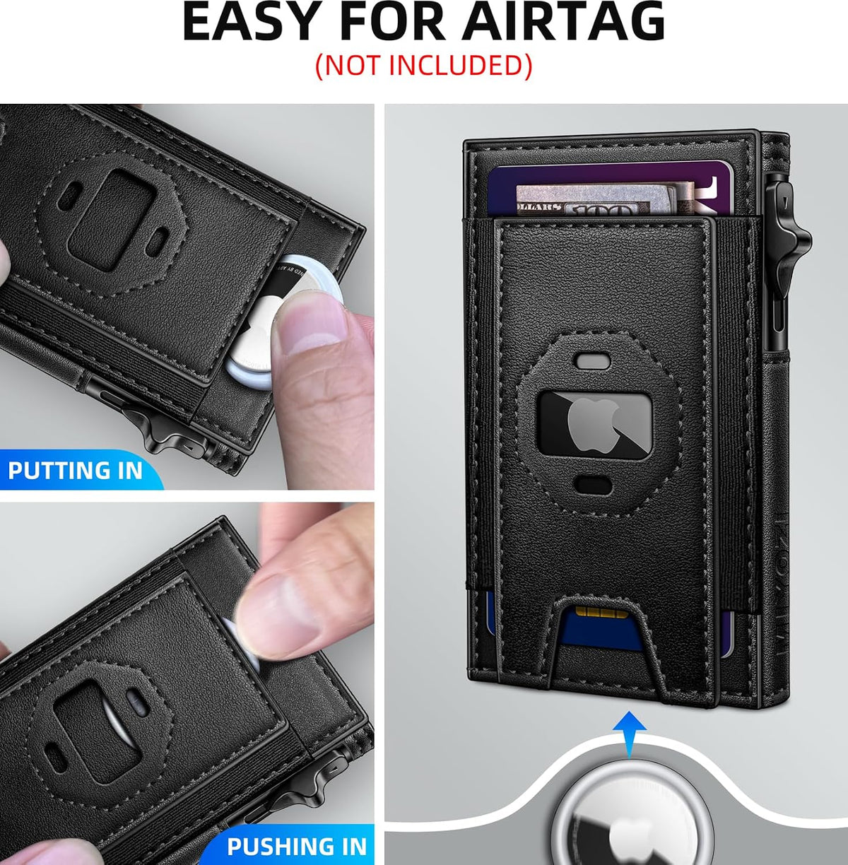 miyozi Billetera Airtag para hombres, delgada emergente porta tarje...