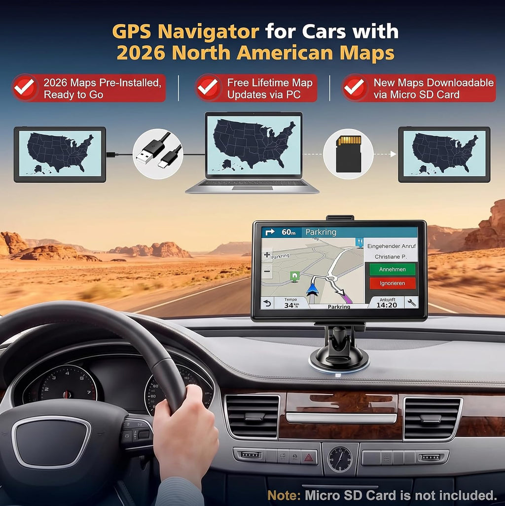 Navegador GPS para automóvil, mapa 2026 de 7 pulgadas, pantalla tác...