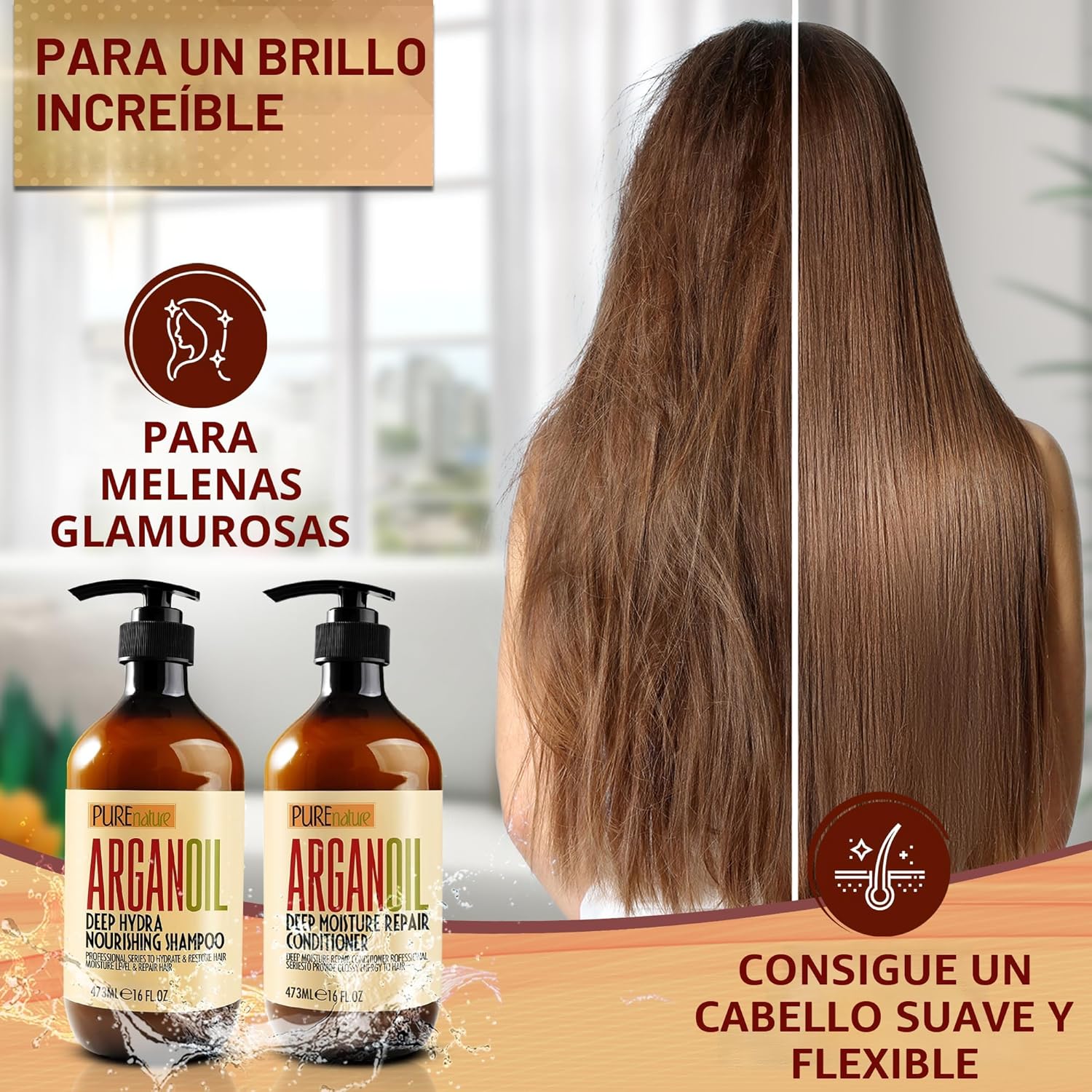 Juego de champú y acondicionador de aceite de argán, cuidado marroq...