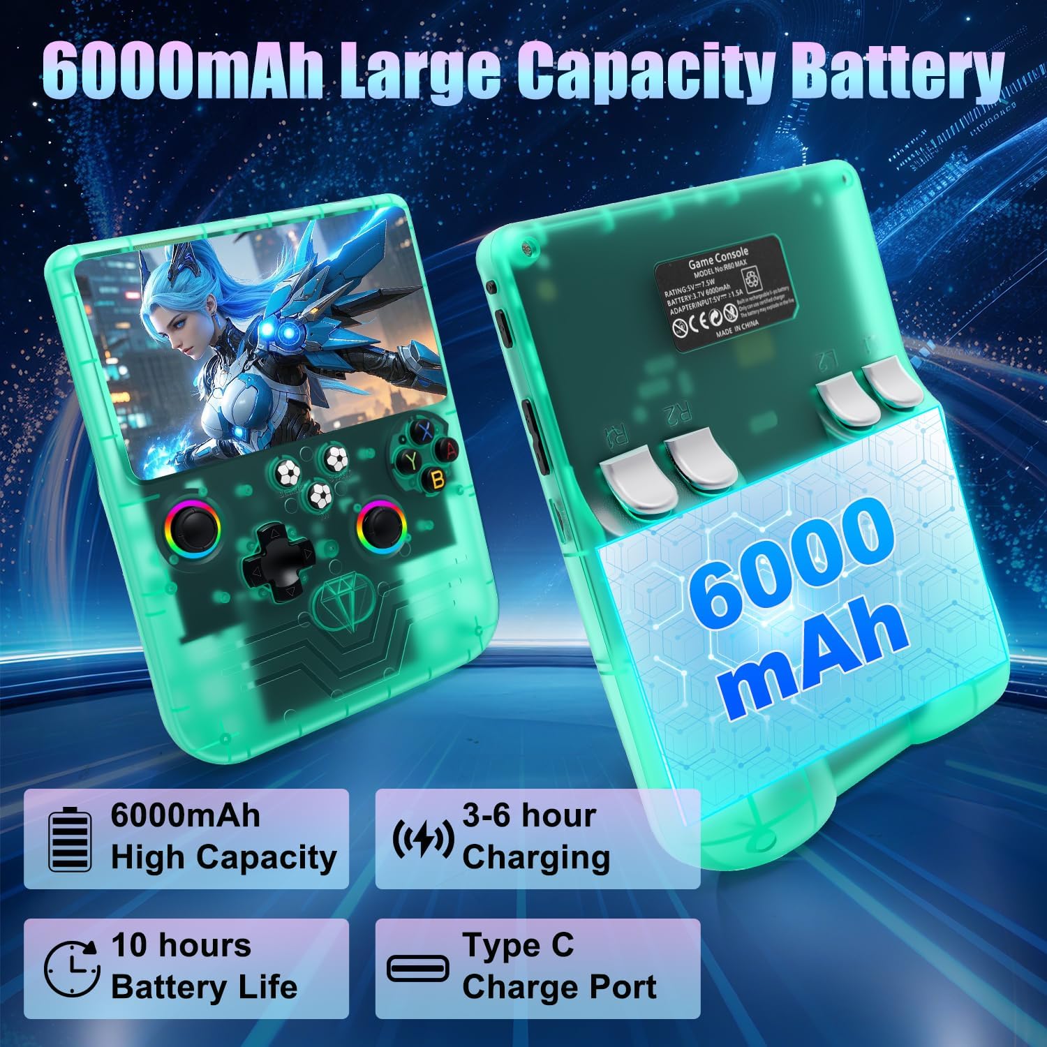 Hedlaoy Consola de juegos portátil R60 Max, consola de juegos retro...
