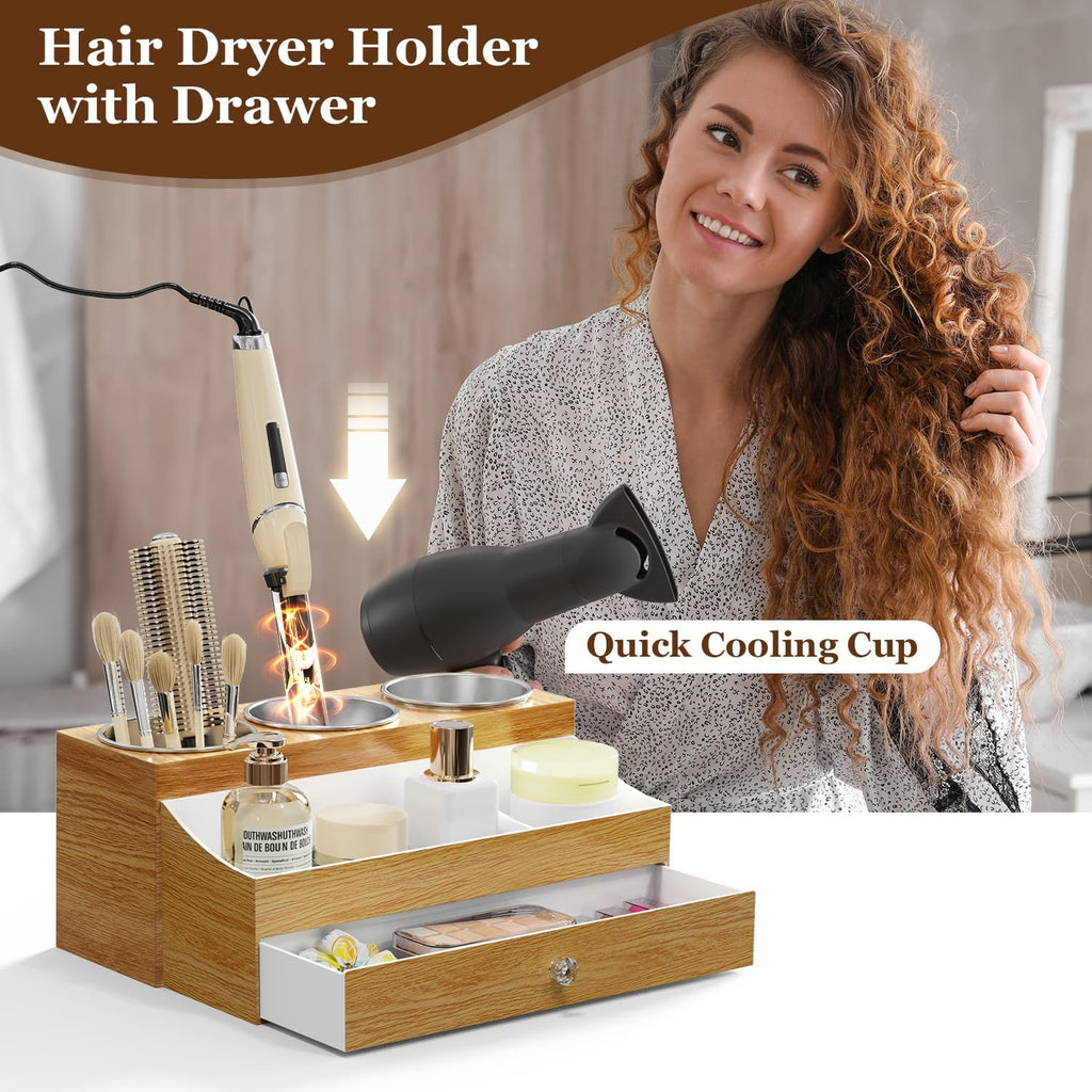 GFWARE Soporte acrílico para secador de cabello con cajón, organiza...