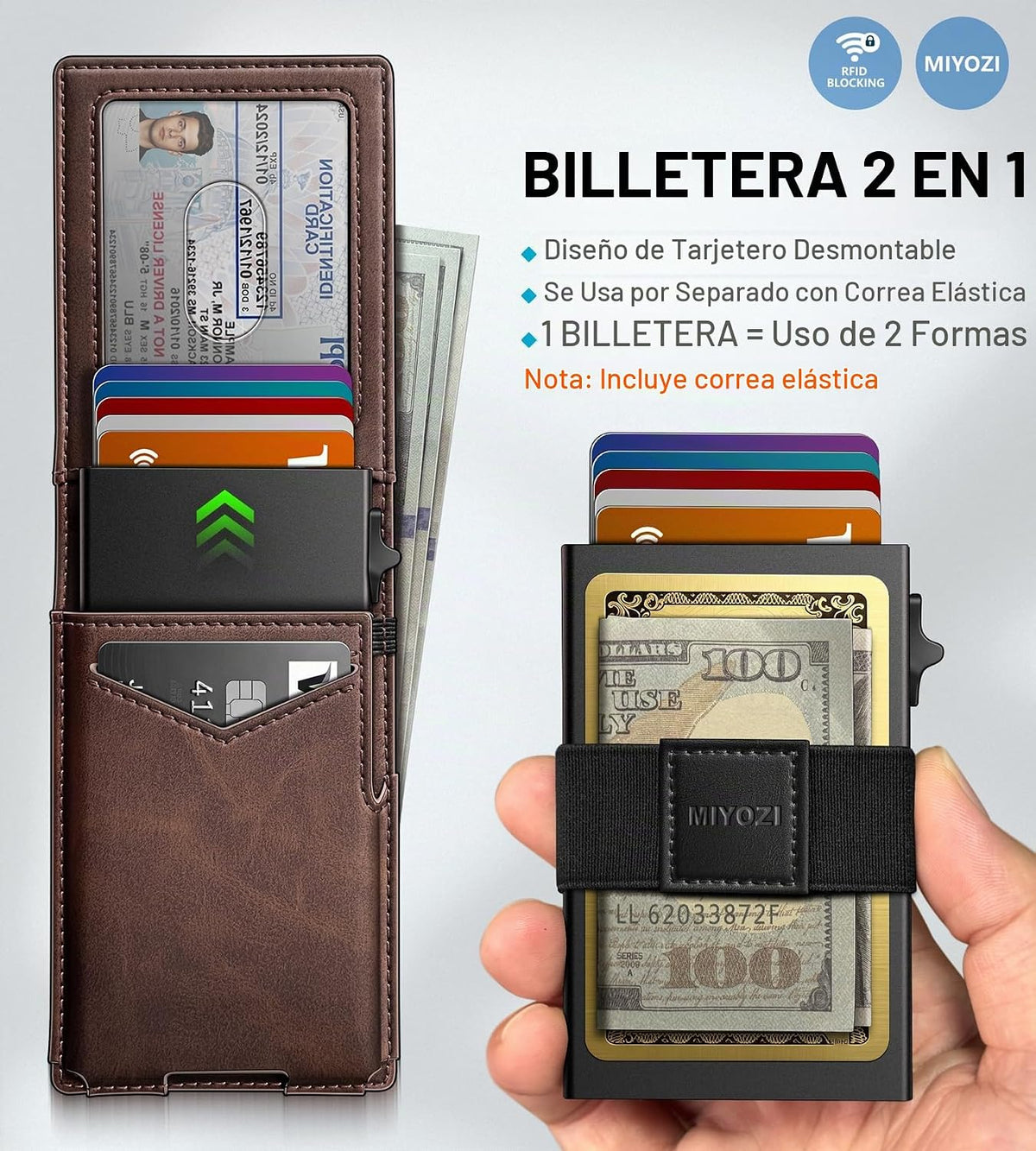 miyozi Cartera para hombre, funda delgada y desmontable para tarjet...