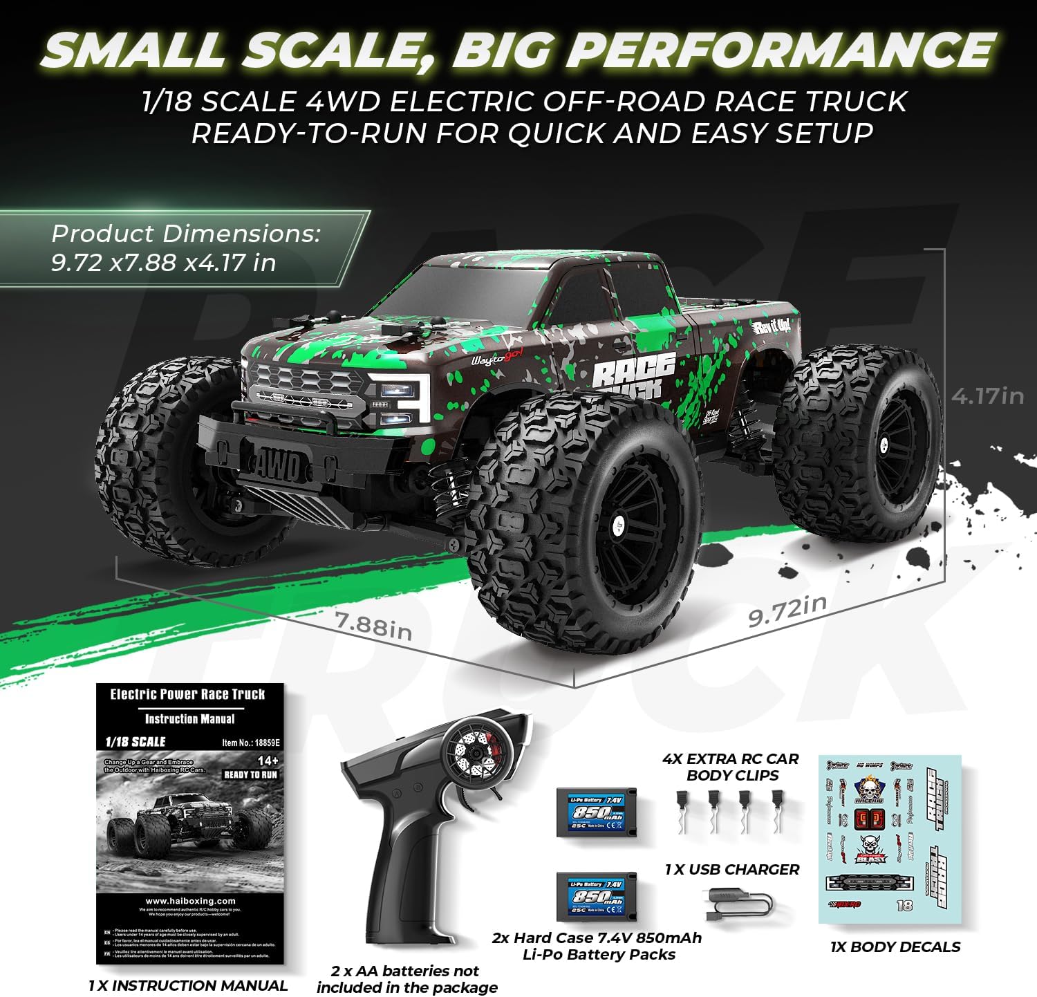 HAIBOXING Camión RC a escala 1:18 18859E, vehículo 4X4 todoterreno...