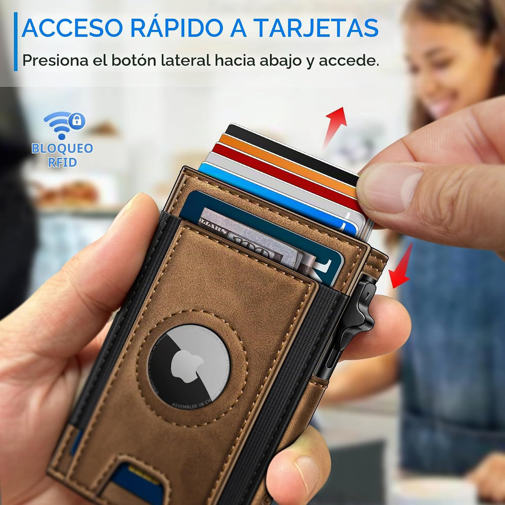 miyozi Billetera Airtag para hombres, delgada emergente porta tarje...