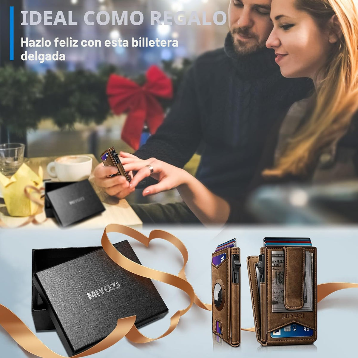 miyozi Airtag - Cartera para hombre con clip para dinero, 9 tarjeta...