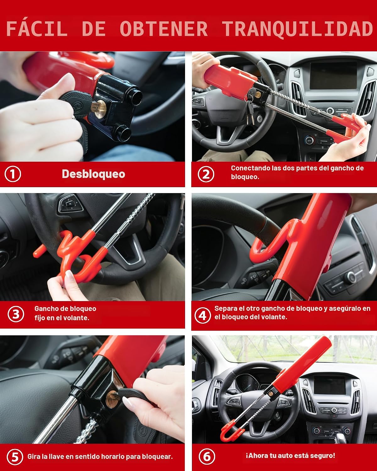 Tevlaphee Cerradura de volante antirrobo para automóvil, dispositiv...