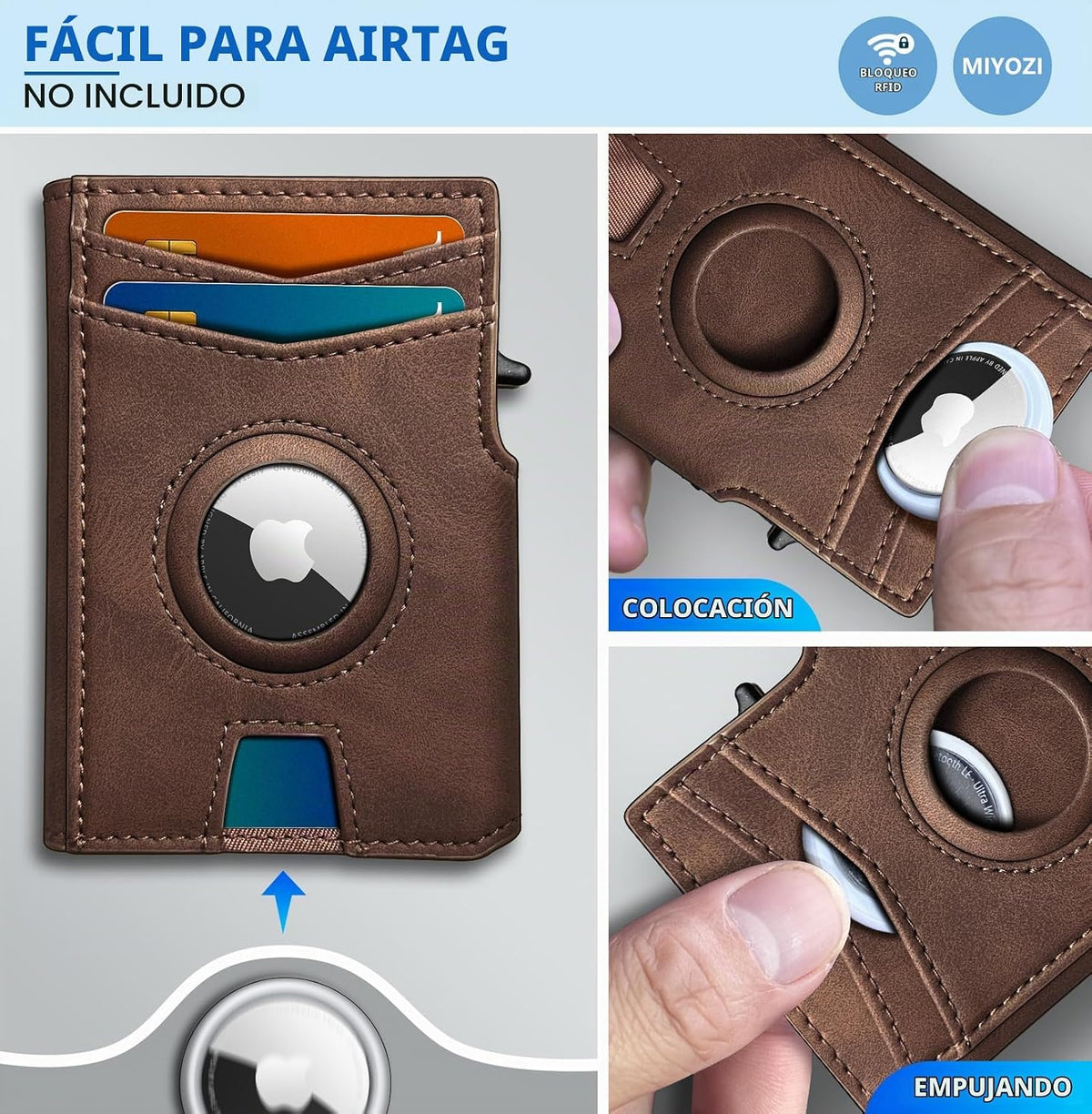 Miyozi - Billetera Airtag para hombre, con clip de dinero, estuche...