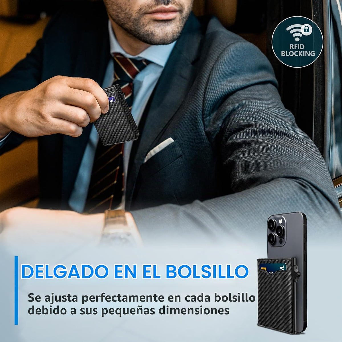 Miyozi Cartera para hombre, con bolsillo para efectivo, 2 ventanas...
