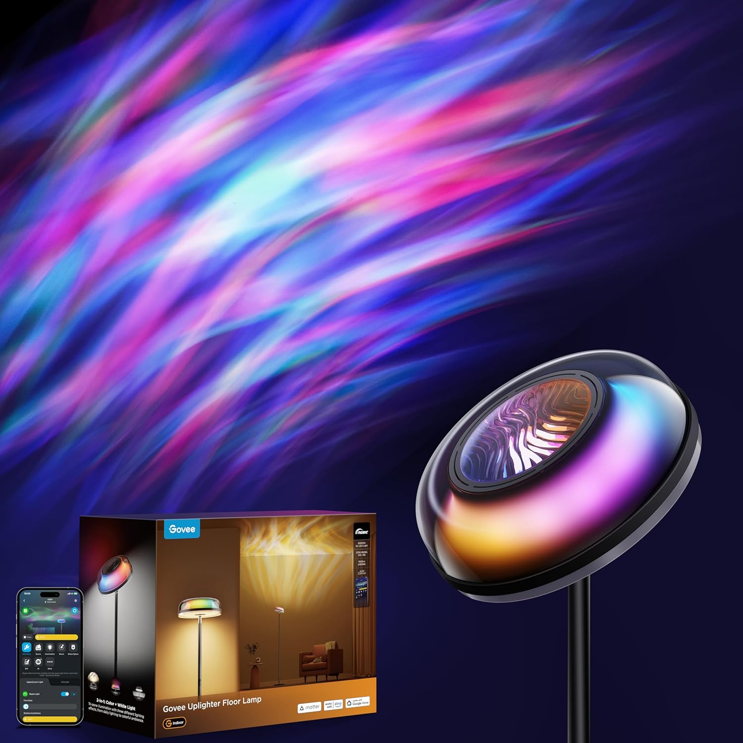 Govee Uplighter - Lámpara de pie para sala de estar, proyector de o...