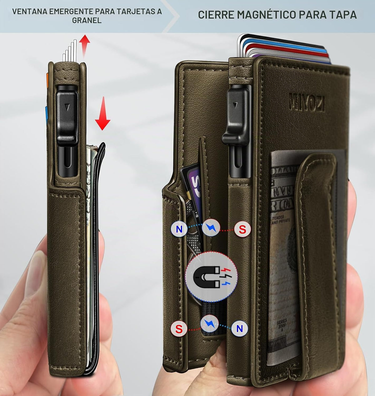 miyozi Billetera para hombre, magnética minimalista delgada con sop...