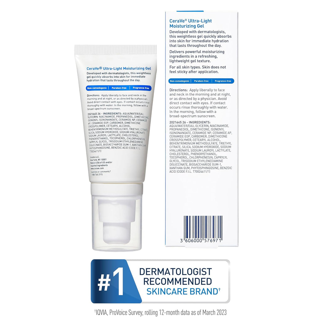 CeraVe Gel hidratante ultraligero, gel hidratante facial para hombr...