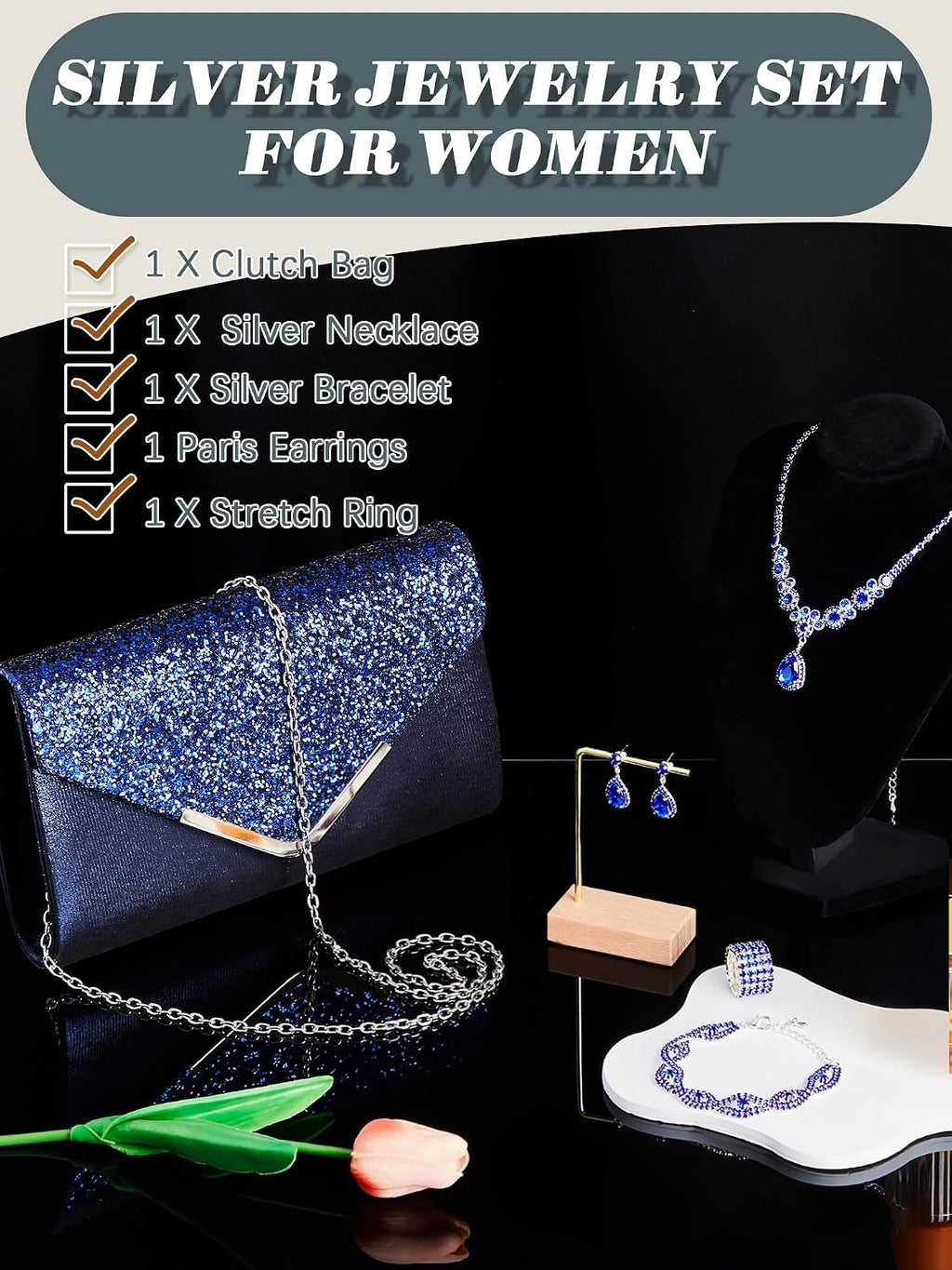 Henoyso Juego de 5 piezas de joyas de diamantes de imitación para g...