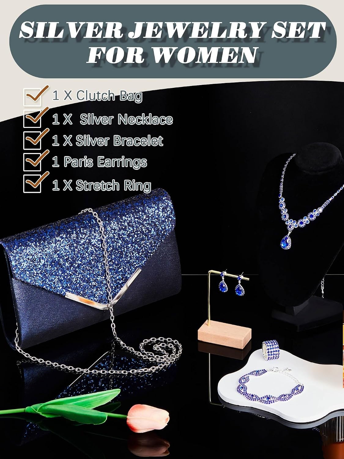 Henoyso Juego de 5 piezas de joyas de diamantes de imitación para g...