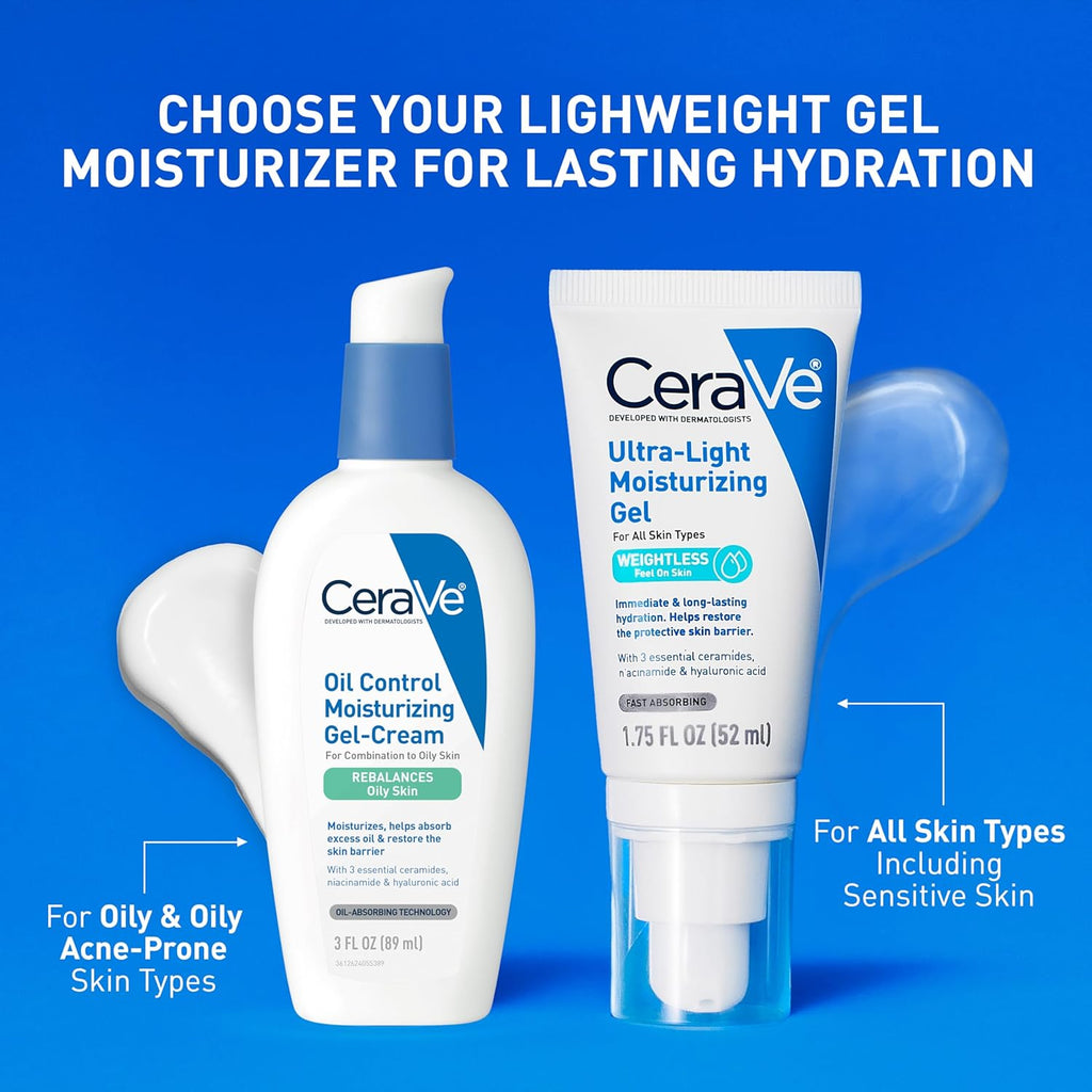 CeraVe Gel hidratante ultraligero, gel hidratante facial para hombr...