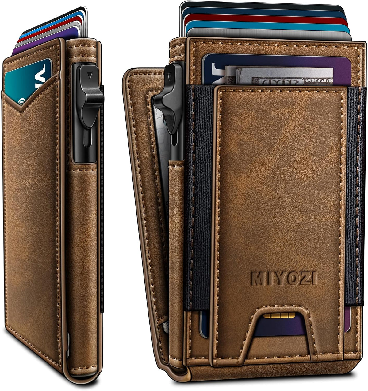 miyozi Cartera para hombre, tarjetero desplegable delgado, con bloq...
