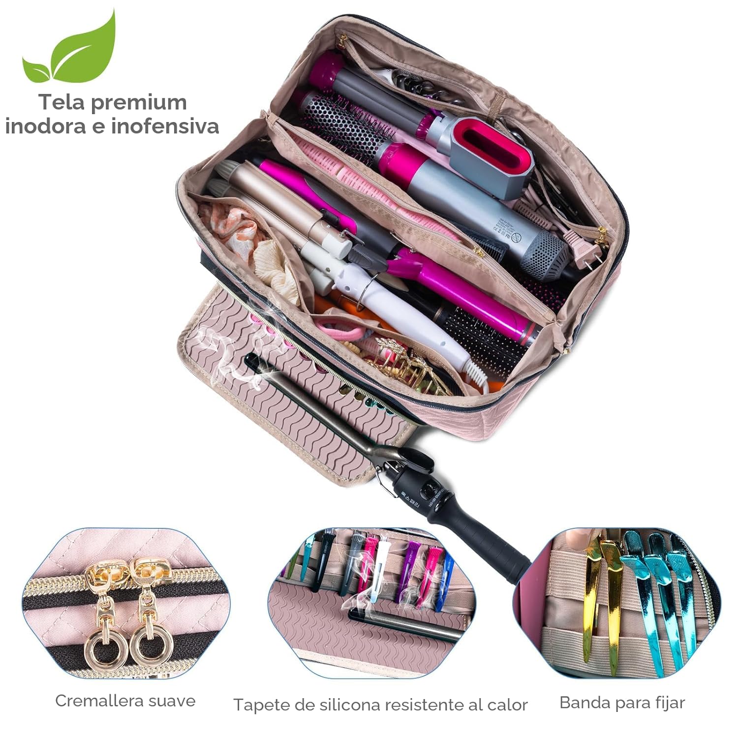 ELCUPA Bolsa de Viaje Grande para Herramientas de Cabello con Alfom...