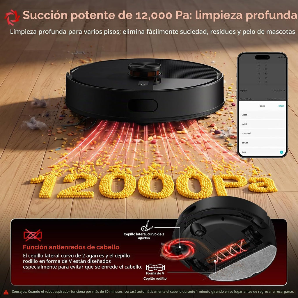 LVKANGDA Robot aspiradora de suelo D17S MAX 0821B, 12,000 Pa Robot...