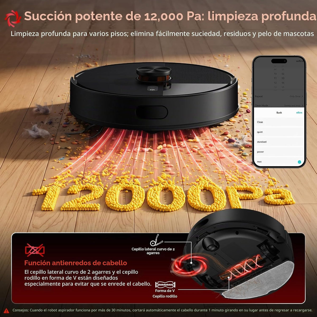 LVKANGDA Robot aspiradora de suelo D17S MAX 0821B, 12,000 Pa Robot...