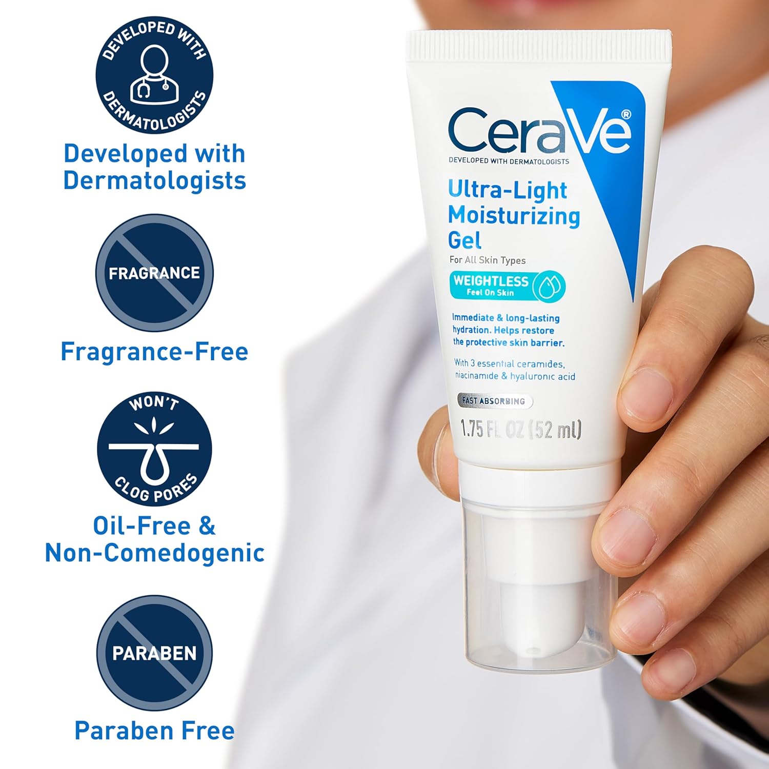 CeraVe Gel hidratante ultraligero, gel hidratante facial para hombr...