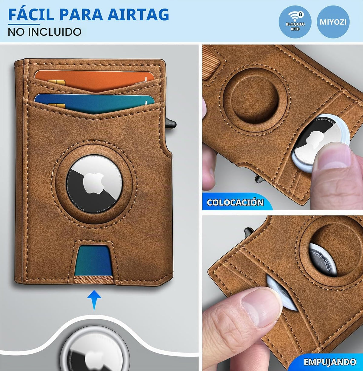 Miyozi - Billetera Airtag para hombre, con clip de dinero, estuche...