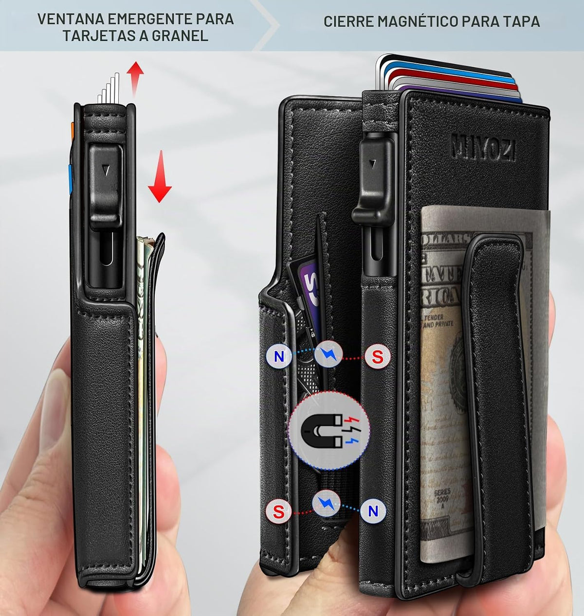 miyozi Billetera para hombre, magnética minimalista delgada con sop...