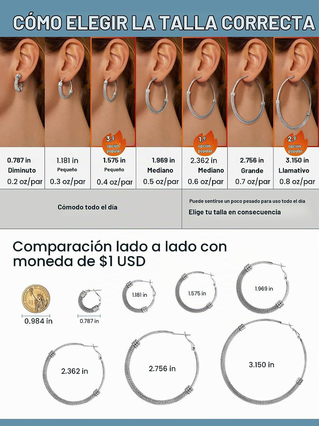 PROSTEEL 12\/16\/24\/32\/40 Pulgadas Aretes de Aro Gruesos para Muj...