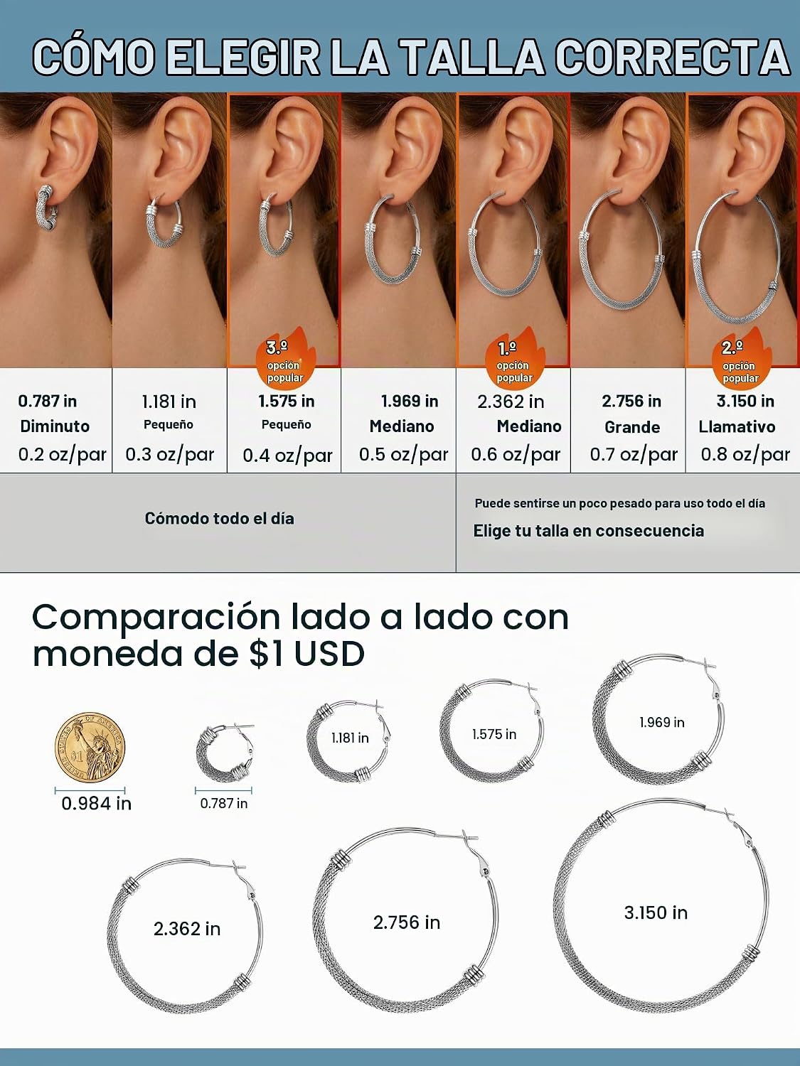 PROSTEEL 12\/16\/24\/32\/40 Pulgadas Aretes de Aro Gruesos para Muj...
