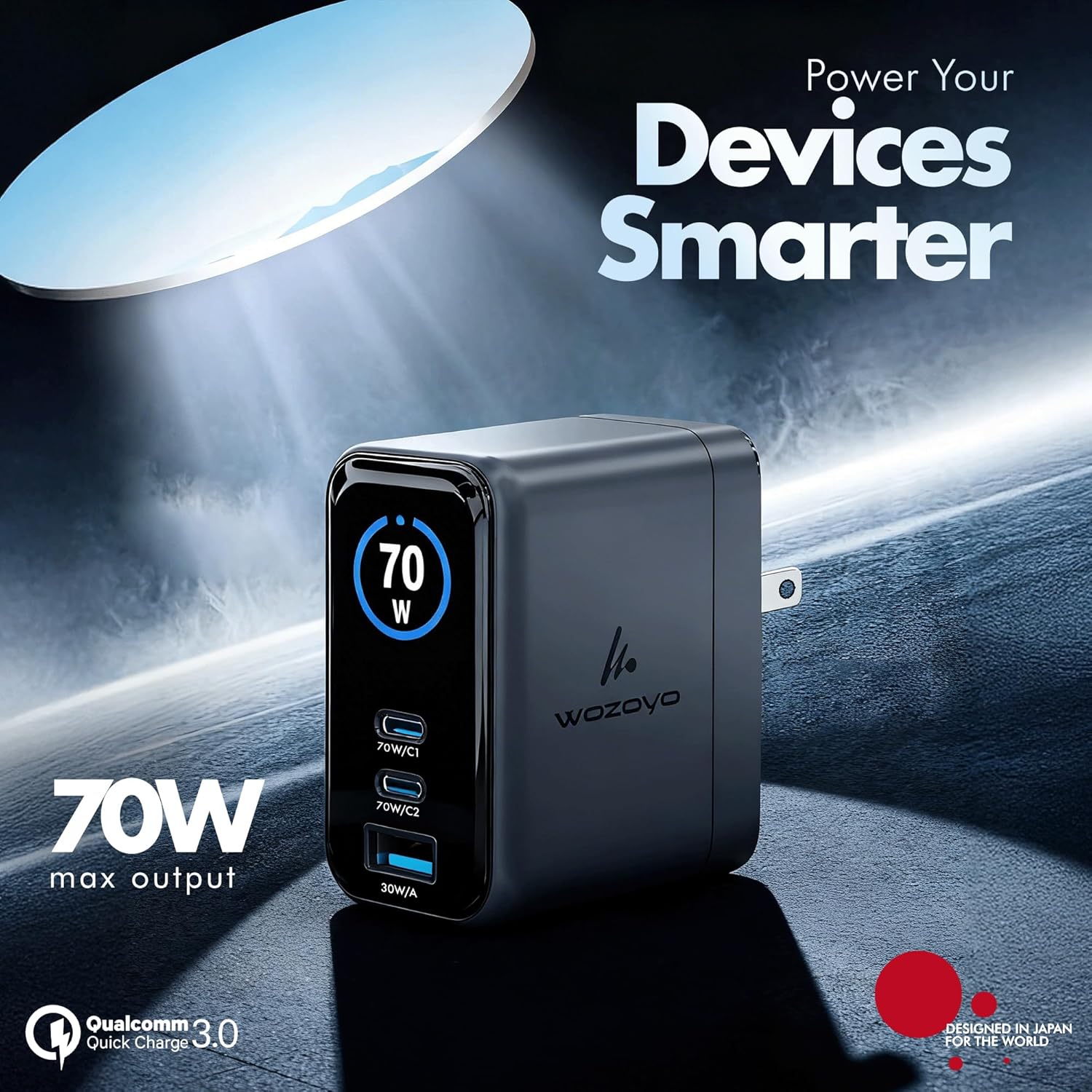 Cargador Wozoyo GaN inteligente LED de 70 W, carga superrápida 2.0...
