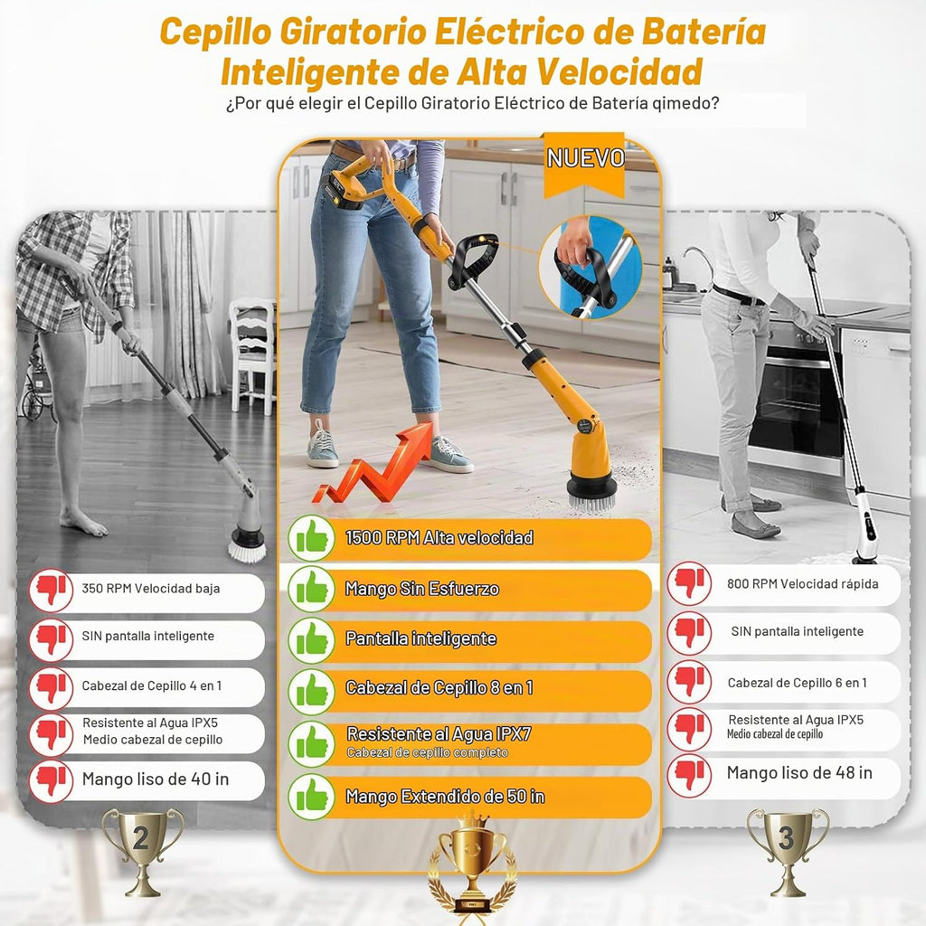 Qimedo Limpiador eléctrico giratorio de 1500 RPM con dos baterías Q...