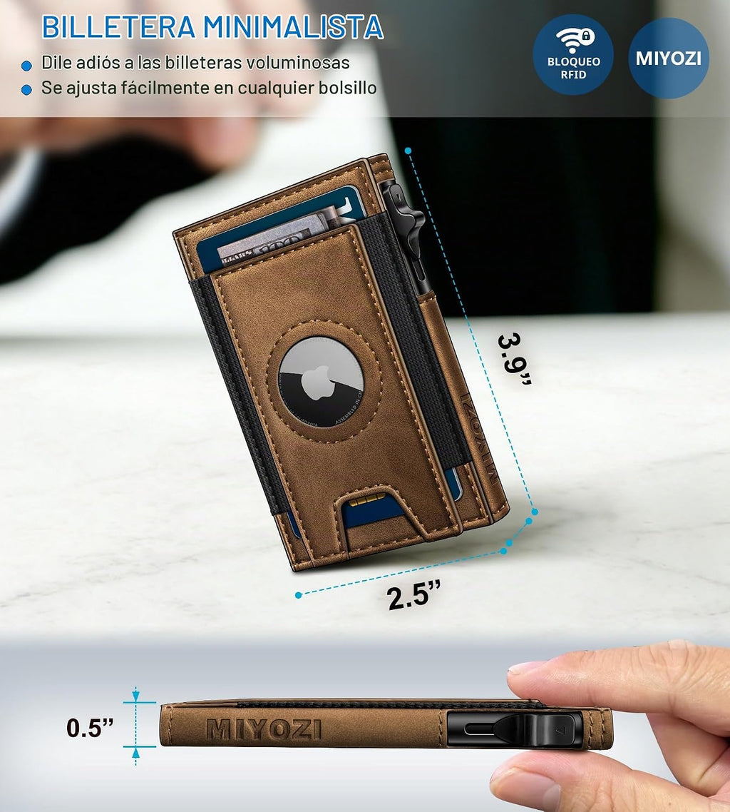 miyozi Billetera Airtag para hombres, delgada emergente porta tarje...