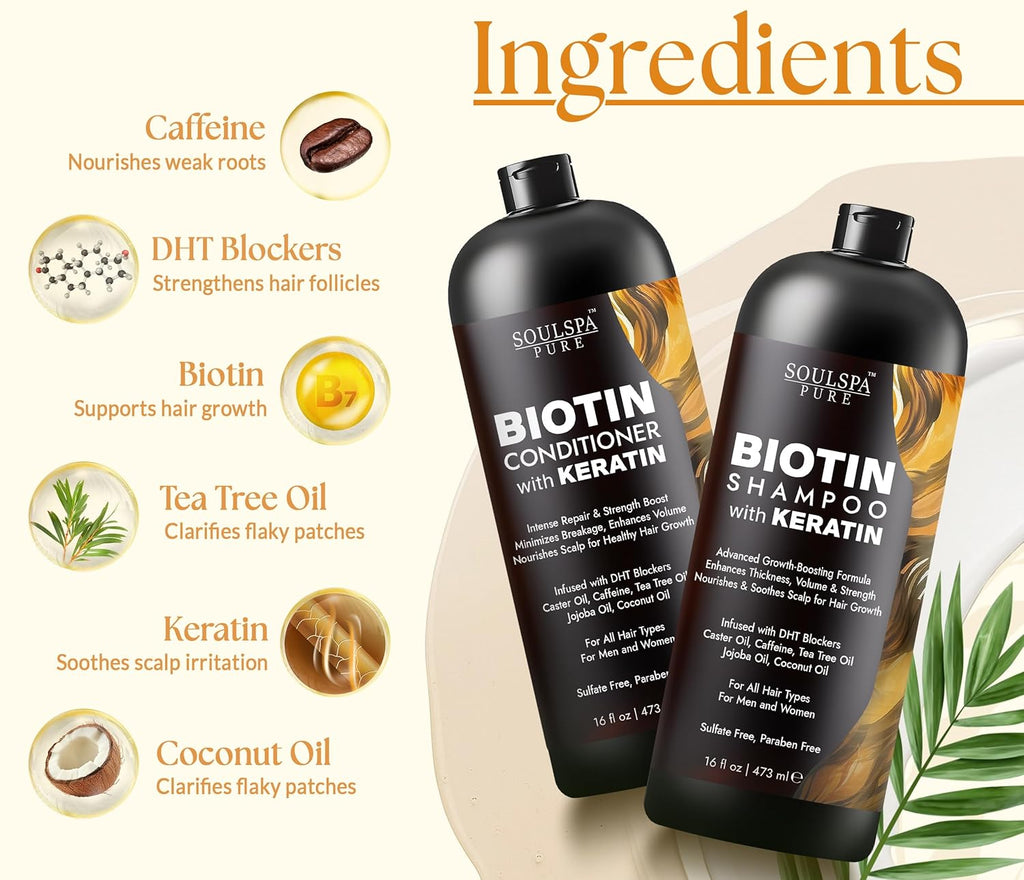 Juego de champú y acondicionador de biotina con queratina \u2013 Fó...
