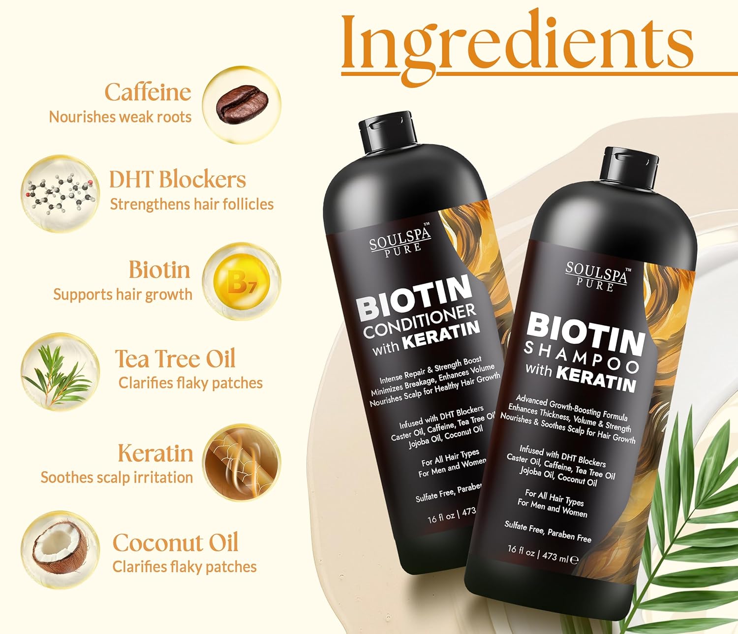 Juego de champú y acondicionador de biotina con queratina \u2013 Fó...