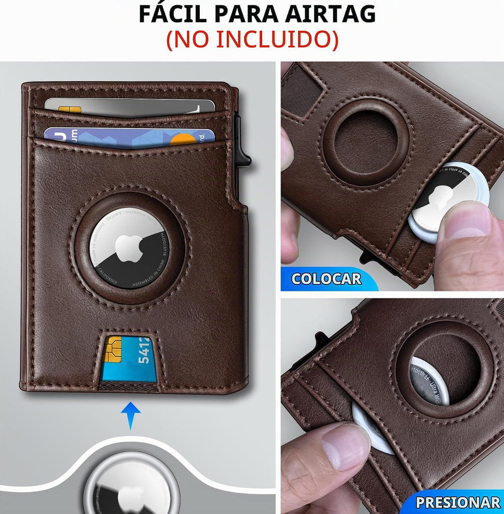 Miyozi - Billetera Airtag para hombre, con clip de dinero, estuche...