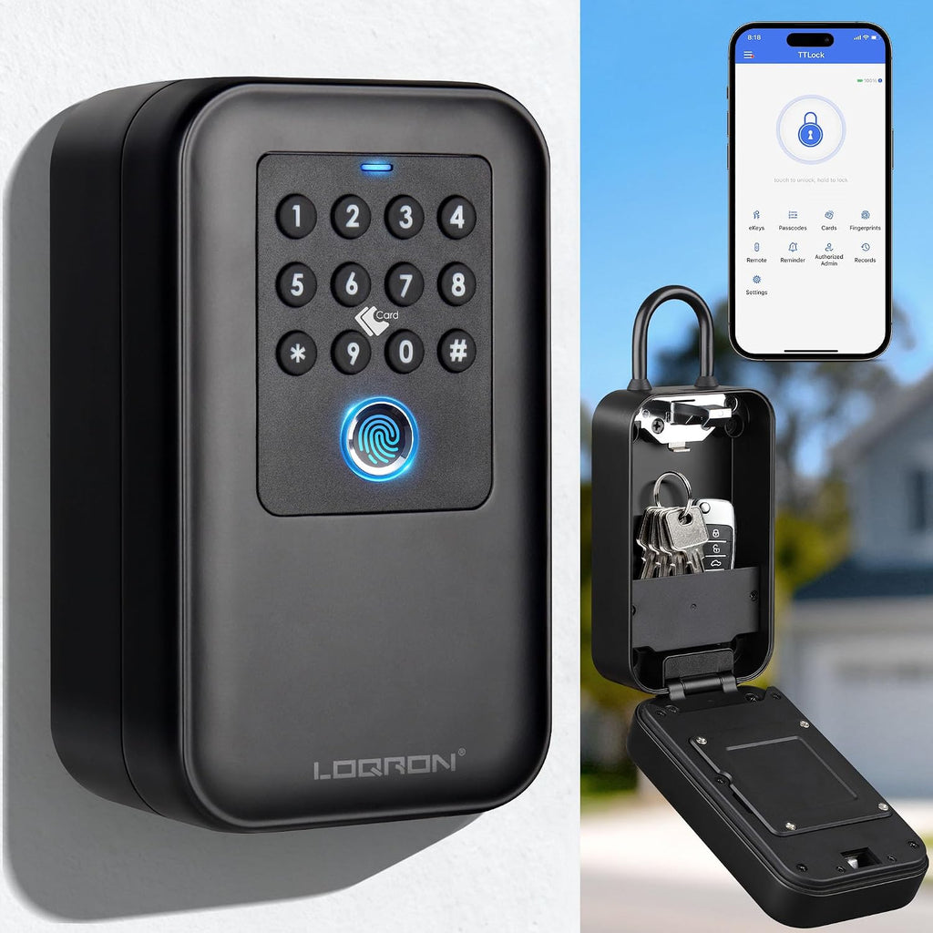 LOQRON Caja de bloqueo inteligente de huellas dactilares Bluetooth...