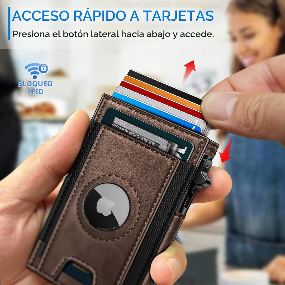 miyozi Billetera Airtag para hombres, delgada emergente porta tarje...
